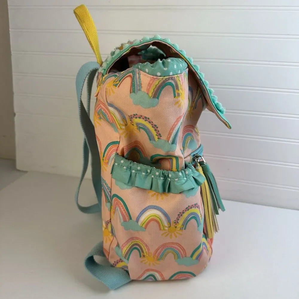 Matilda Jane Rainbow Sun Pink Teal Pom Pom Splash Swim Drawstring Backpack Bag